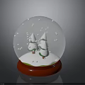 Clear Glass Snow Globe With White Trees Red Base And Snowflakes