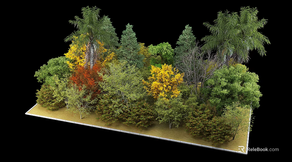 Diverse Trees Collection Showcasing Multiple Arbor Varieties With Colorful Foliage And Green Leaves 3d model 