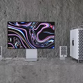 Modern Desktop Computer Setup With White Tower Monitor Colorful Screen And Speakers