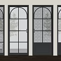 Modern Glass Casement Door With Black Frame Arched Top And Grid Glass Panels