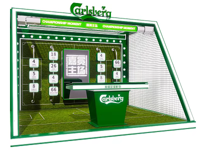 Carlsberg Interactive Zone With Scoreboard Numbers Green Table And Sports Elements 3d model