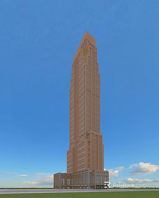 Tall Brown Office Building With Numerous Windows And Blue Sky Background 3d model 
