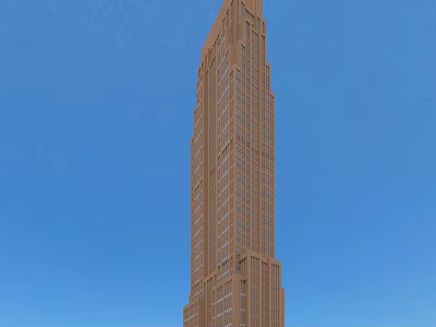 Tall Brown Office Building With Numerous Windows And Blue Sky Background 3d model