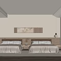 Modern Minimalist Hotel Room With Twin Beds Neutral Tones And Decorative Wall Art