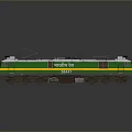 Green And White Electric Train With Yellow Stripes And Pantograph On Roof