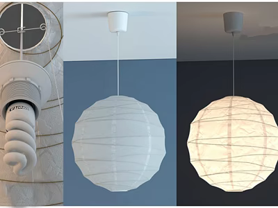 Modern White Spherical Pendant Light With String Wrapped Shade And Soft Lighting 3d model