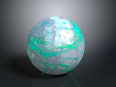 Colorful Marbled Sphere With Green And Purple Swirls On Gray Background 3d model