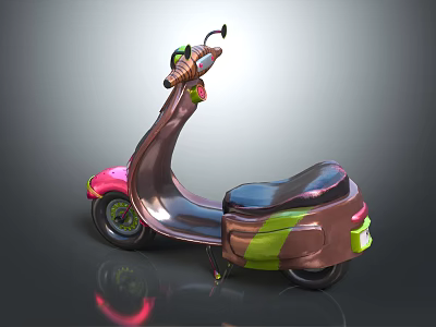 Vibrant Copper Pink Green Scooter With Black Seat And Stylish Design 3d model