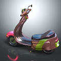 Vibrant Copper Pink Green Scooter With Black Seat And Stylish Design