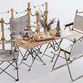 Outdoor Leisure Chairs With Table String Lights Decorative Posts And Tabletop Decorations 3d model