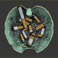 Unique Decorative Ornament Set Featuring Green Bowl With Cigarette Butts Inside 3d model