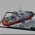 Red Tugboat Model on Display with Deck Equipment Lifesaver and Control Console 3d model