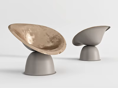 Modern Single Chair Design with Golden Bowl Shaped Seat and Gray Cylindrical Base 3d model