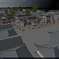 Traditional Commercial Street With Ancient Architecture Gray Roofs Shops Pedestrian Plaza And Trees