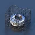 Wire Storage Basket with Blue and White Patterned Plates and Metal Bowl