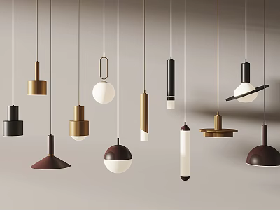 Modern Pendant Lights With Various Shapes And Colorful Finishes For Interior Design 3d model