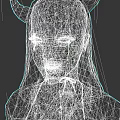 Hooded Woman With Horns In Dark Cloak And Purple Lining