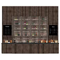 Wooden Wine Cabinet With Multi tiered Shelves Wine Bottles And Menu Boards