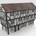 Traditional European Architecture Exterior With Timber Frame Brown Roof And Multiple Windows