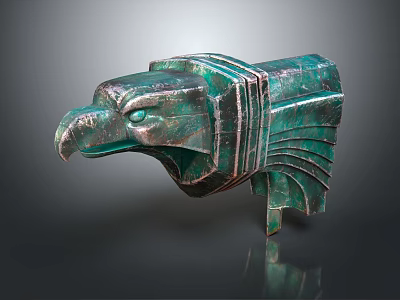 Decorative Ornament Set with Eagle Head Design Bronze Material Turquoise Green and Feather Details 3d model