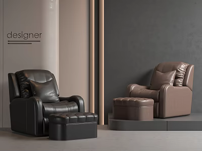 Modern Designer Massage Chairs Black and Brown with Comfortable Ottomans 3d model