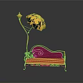 Elegant Red Sofa With Golden Frame And Gold Floor Lamp With Black Shade Design