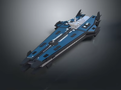 Blue Sci Fi Spaceship Model With Futuristic Metallic Structure And Warship Design 3d model
