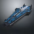 Blue Sci Fi Spaceship Model With Futuristic Metallic Structure And Warship Design 3d model
