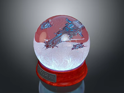 Decorative Snow Globe With Red Base And Traditional Architecture Interior Design 3d model
