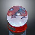 Decorative Snow Globe With Red Base And Traditional Architecture Interior Design
