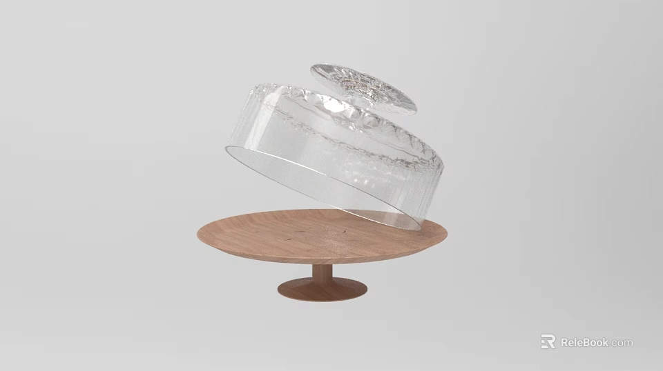 Transparent Ceramic Vessel With Lid On Round Wooden Base Modern Design 3d model 