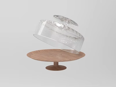 Transparent Ceramic Vessel With Lid On Round Wooden Base Modern Design 3d model