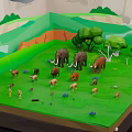 3D Natural Grassland Diorama With Elephants Giraffes Antelopes Trees And Green Grass