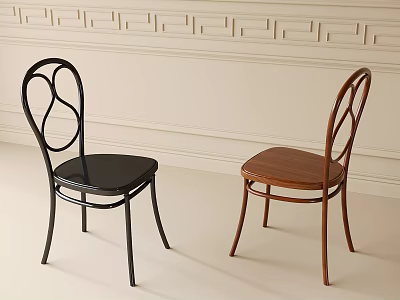 Two Stylish Dining Chairs With Curved Back Design Black And Wooden Finish 3d model