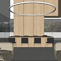 Modern Living and Dining Room Interior With Wooden Walls Round Pendant Light And Sofas