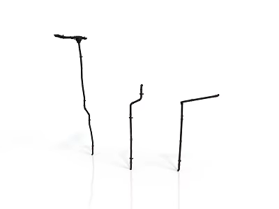 Three Black Long Rod Shaped Support Stands With Different Structures On White Background 3d model