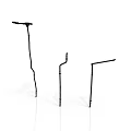 Three Black Long Rod Shaped Support Stands With Different Structures On White Background