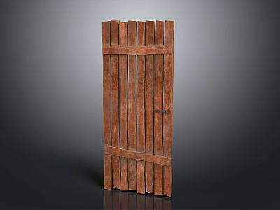 Rustic Brown Wooden Gate With Vertical Slats And Traditional Wood Design Finish 3d model