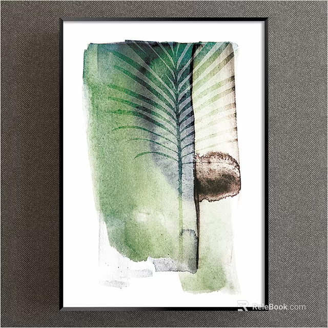 Watercolor Plant Painting Featuring Green Palm Leaf On White Abstract Background 3d model 