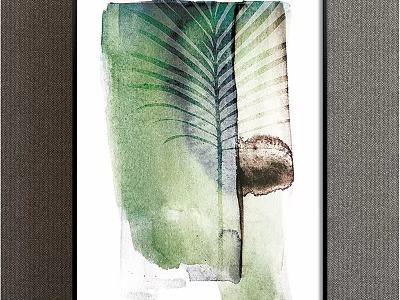 Watercolor Plant Painting Featuring Green Palm Leaf On White Abstract Background 3d model