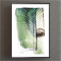 Watercolor Plant Painting Featuring Green Palm Leaf On White Abstract Background
