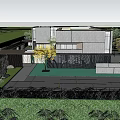 Modern Sales Office Building Featuring Glass Facade Metal Panels And Reflective Water Pool