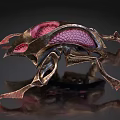 Biomechanical Beetle like Creature with Metallic Exoskeleton Red Internal Structure Sharp Legs 3d model