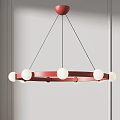 Modern Circular Chandelier With Red Frame And White Spherical Bulbs For Interior 3d model