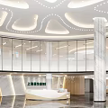 Modern Hospital Outpatient Clinic Reception With Marble Columns And Ceiling Lights