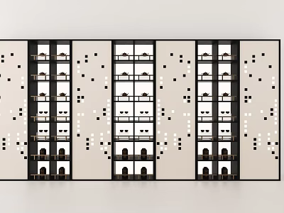 Modern Bookcase Design With Black And White Grid Pattern Open Shelves For Storage And 3d model