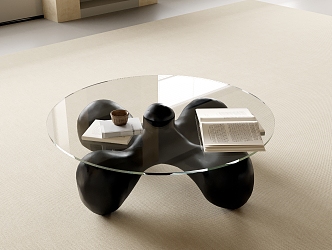 Round Coffee Table Glass Coffee Table Tea Cup Books 3d model