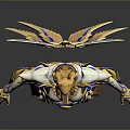 Mythical Winged Character In Gold And Blue Armor With Egyptian Fantasy Creature Details