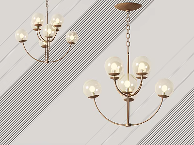 Modern Spherical Glass Shade Chandelier With Brass Frame And Multiple Illuminated Bulbs 3d model