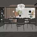 Modern Restaurant Interior With Round Dining Table Gray Chairs White Pendant Light And Decorative Elements 3d model